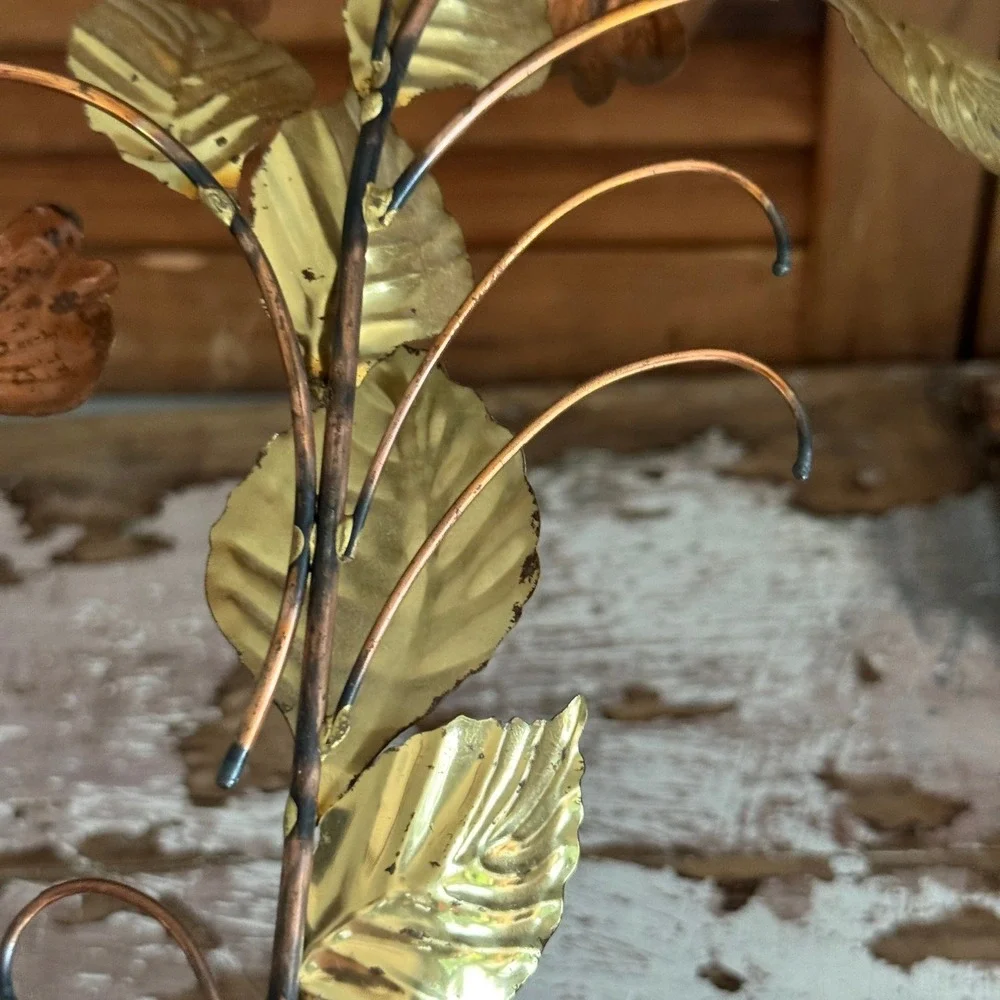 Vintage Mixed Metal Copper Brass Floral Wall Art Set Dogwood Flowers MCM 2pc